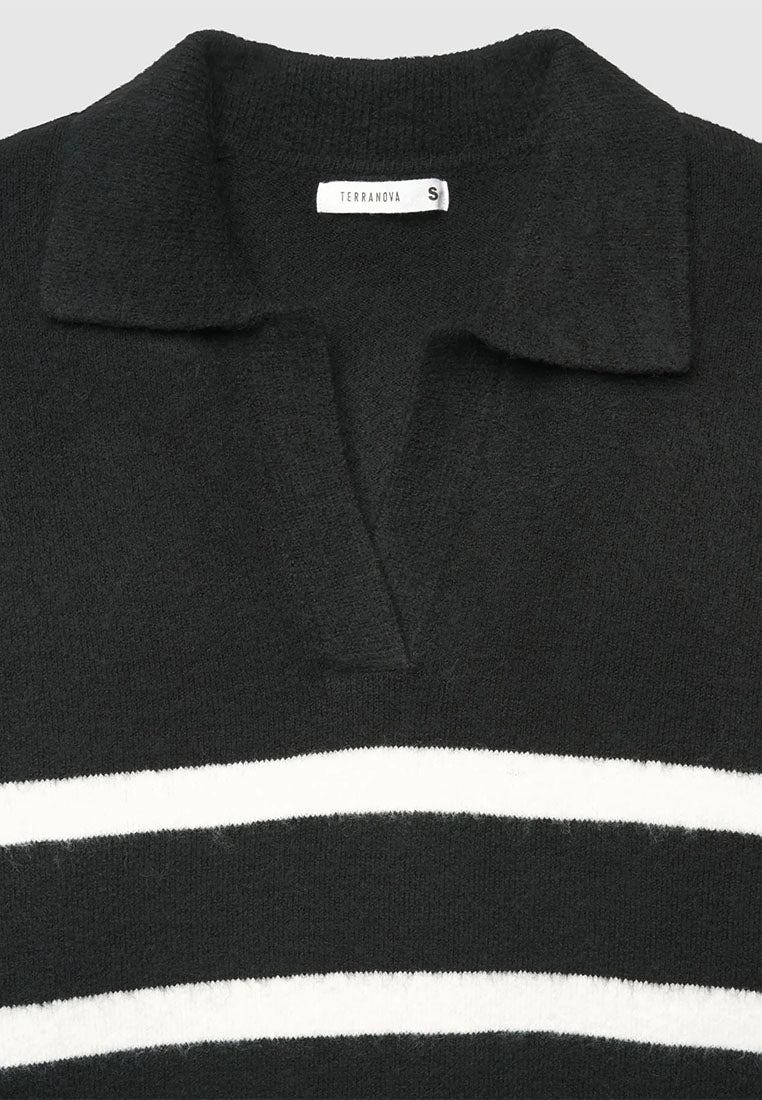 Women's Striped polo collar sweater