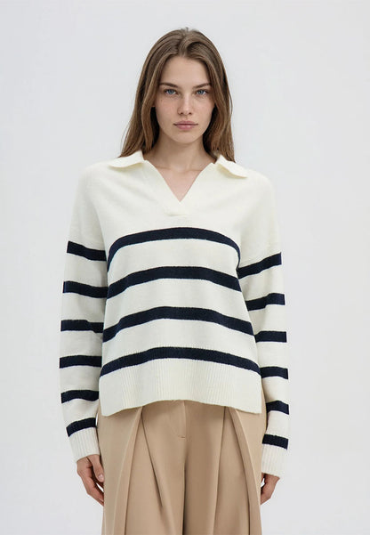 Women's Striped polo collar sweater
