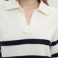 Women's Striped polo collar sweater