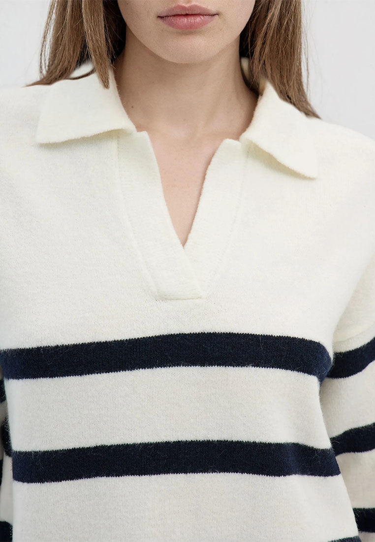 Women's Striped polo collar sweater