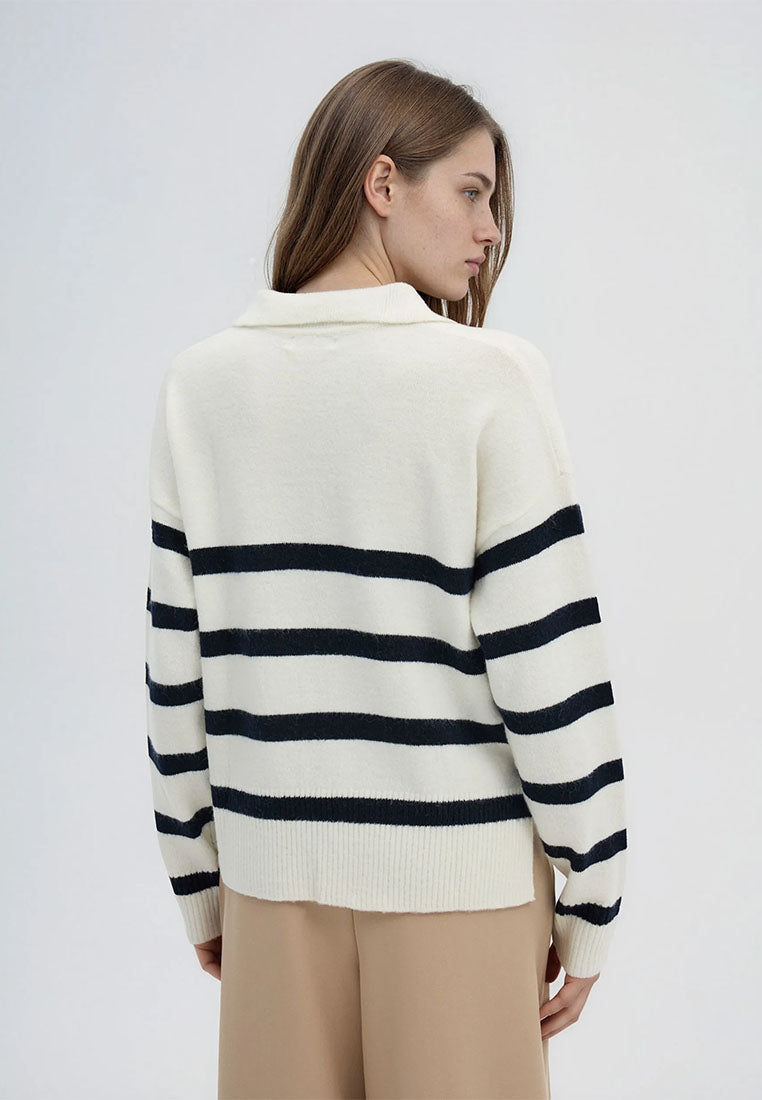 Women's Striped polo collar sweater