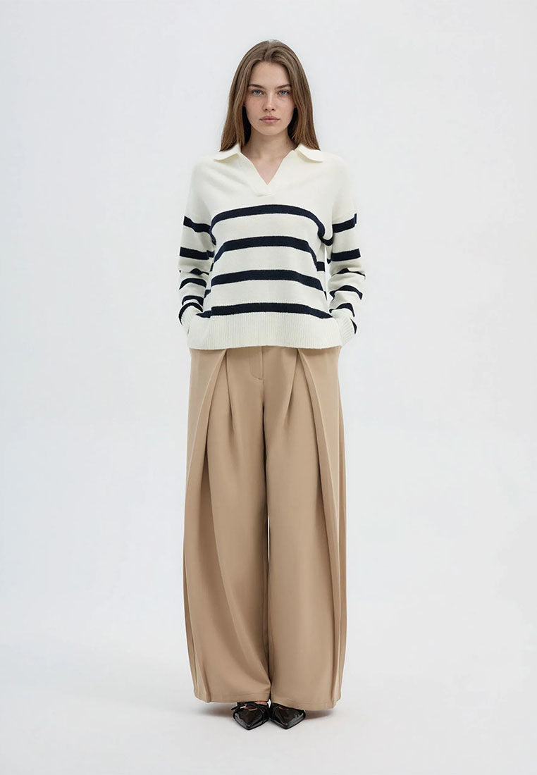 Women's Striped polo collar sweater