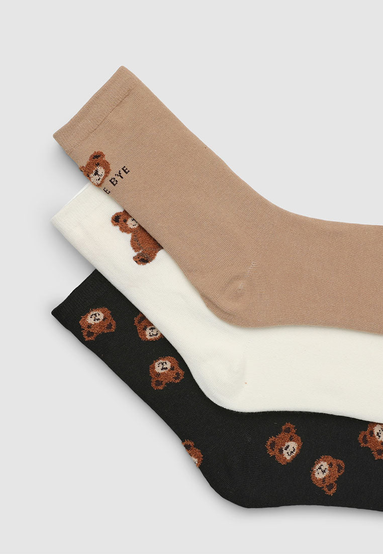Women's Pack of 3 pairs of socks with teddy bear print