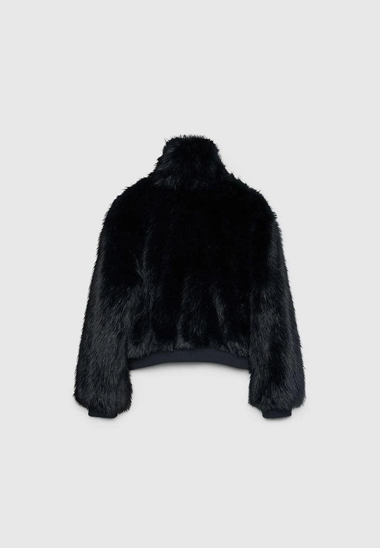Women's Long faux fur bomber with zip closure