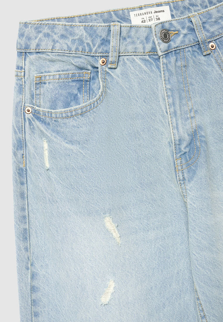 Women's Shredded Straight-Wide Jeans