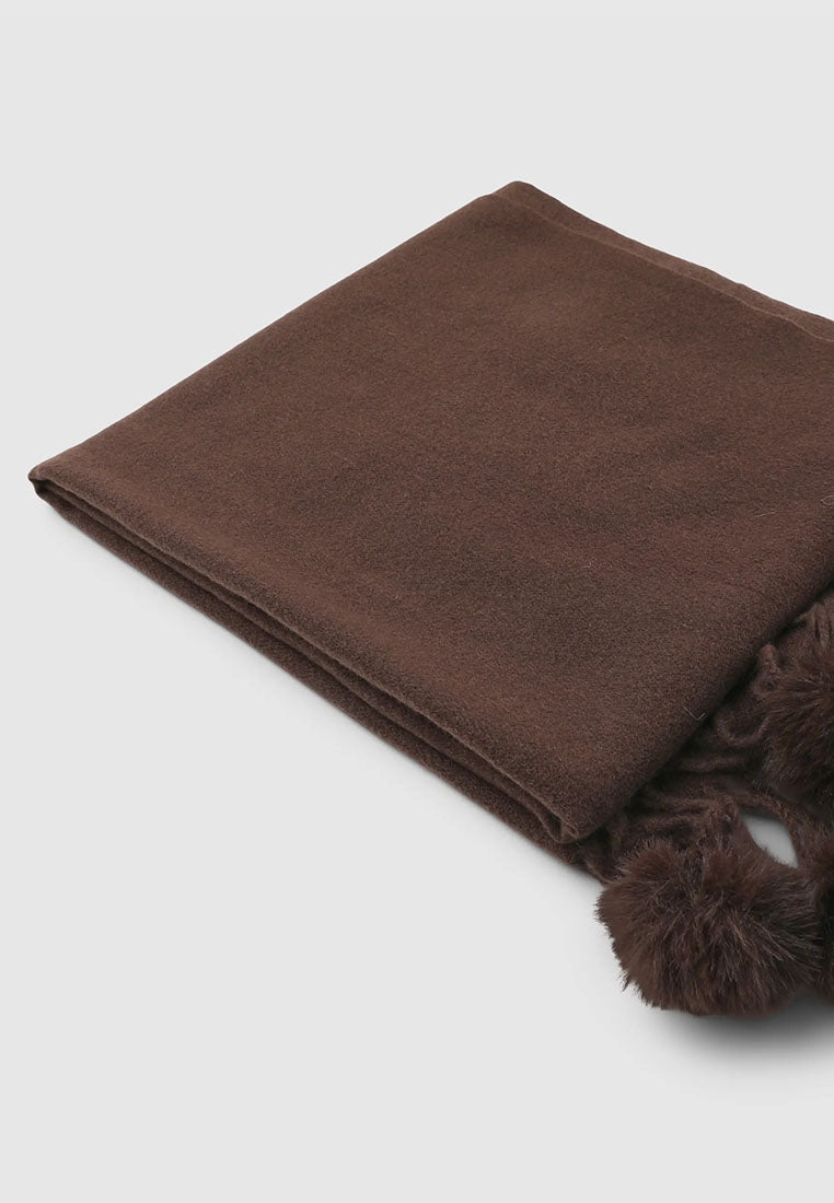 Women's Maxi scarf with pom pom and fringes