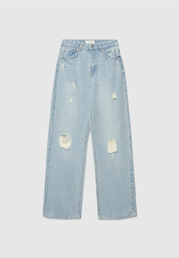 Women's Shredded Straight-Wide Jeans