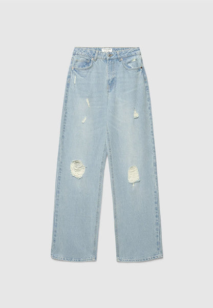 Women's Shredded Straight-Wide Jeans