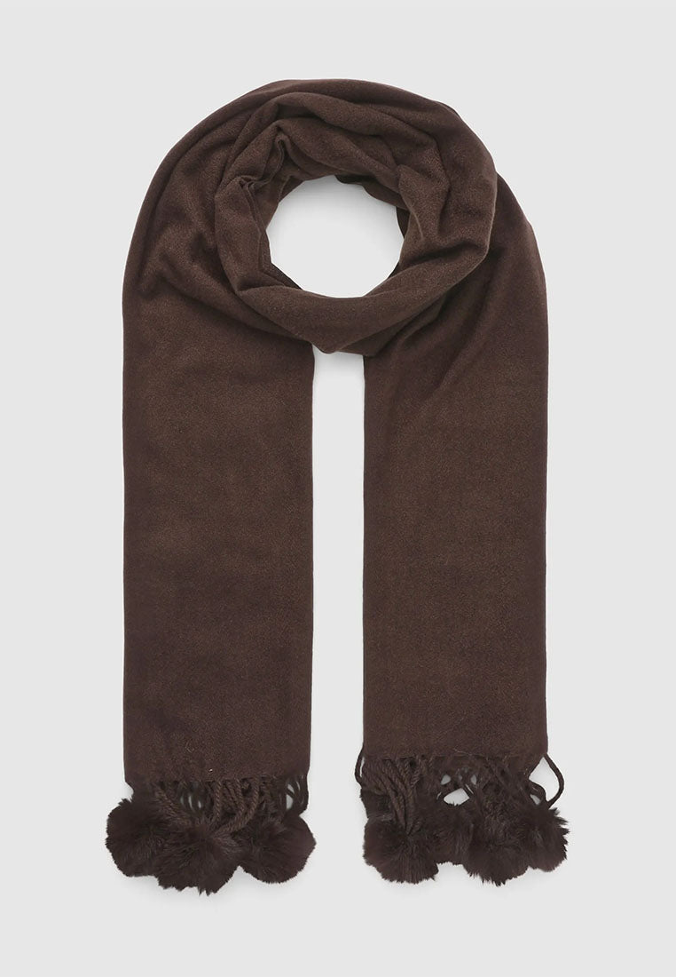 Women's Maxi scarf with pom pom and fringes