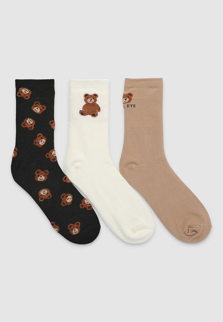Women's Pack of 3 pairs of socks with teddy bear print