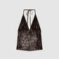 Women's Deep V-Neck Sequin Halter Top