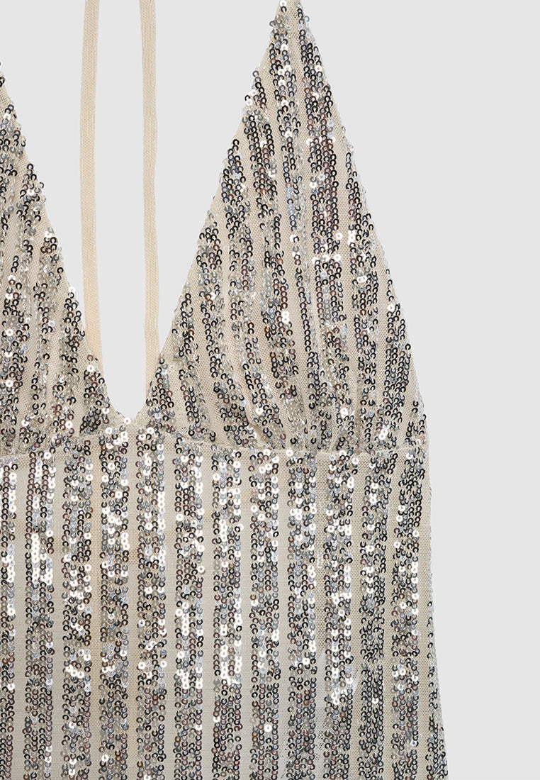 Women's Deep V-Neck Sequin Halter Top