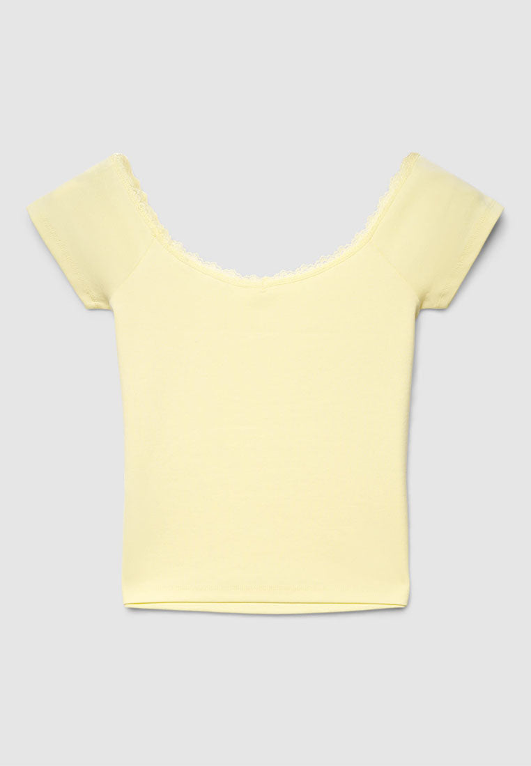 Women's V-neck Lace Trim Short Sleeves T-Shirt