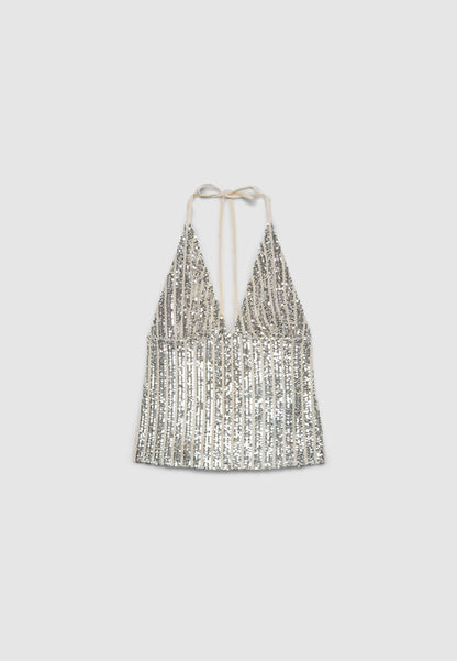 Women's Deep V-Neck Sequin Halter Top