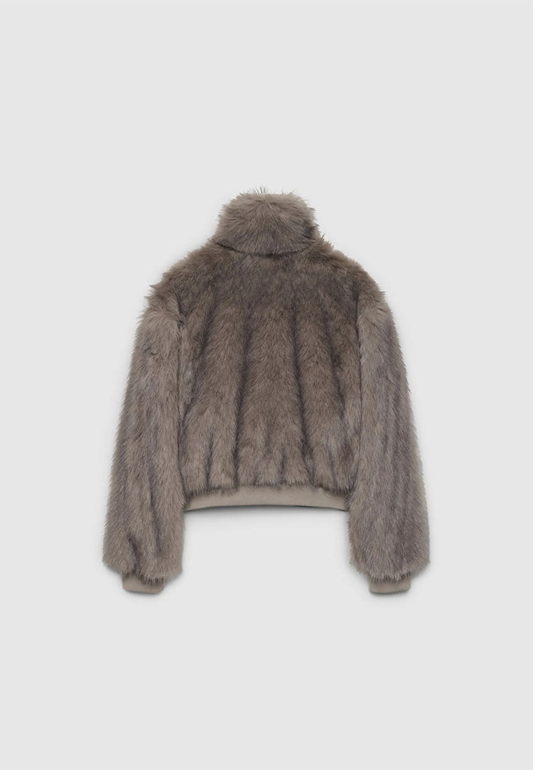 Women's Long faux fur bomber with zip closure
