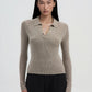 Women's Ribbed knit polo collar sweater