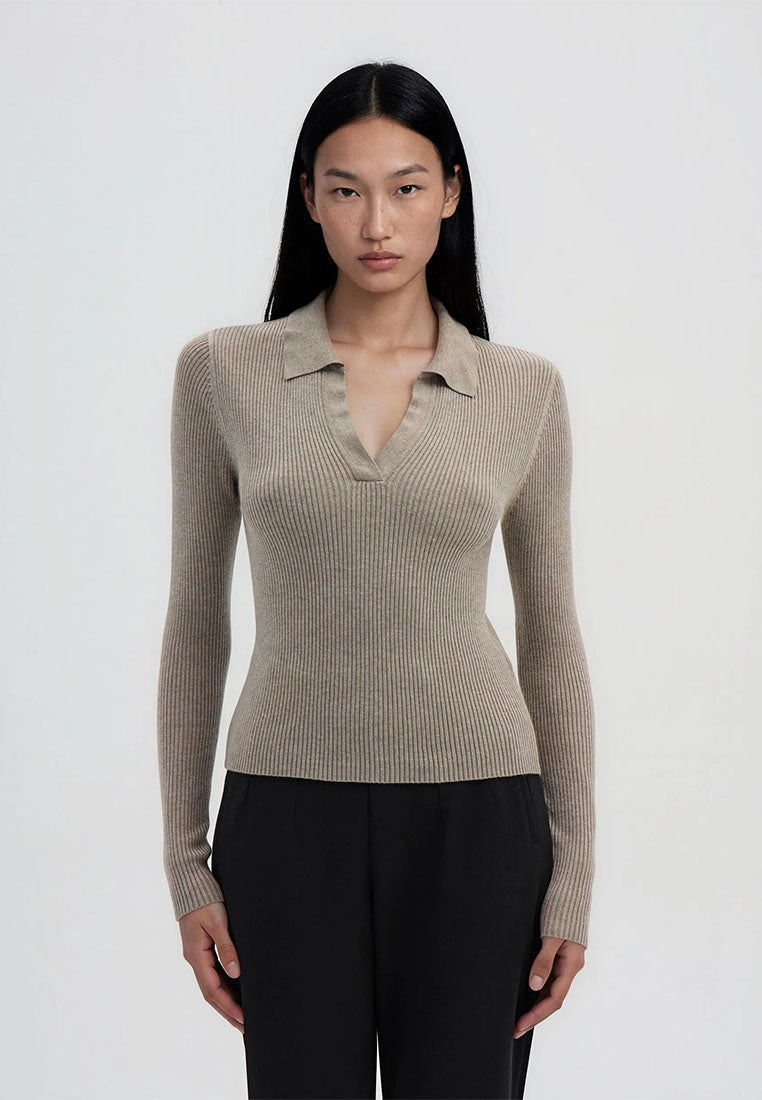 Women's Ribbed knit polo collar sweater