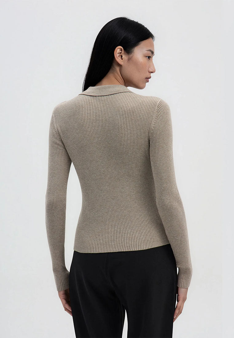 Women's Ribbed knit polo collar sweater