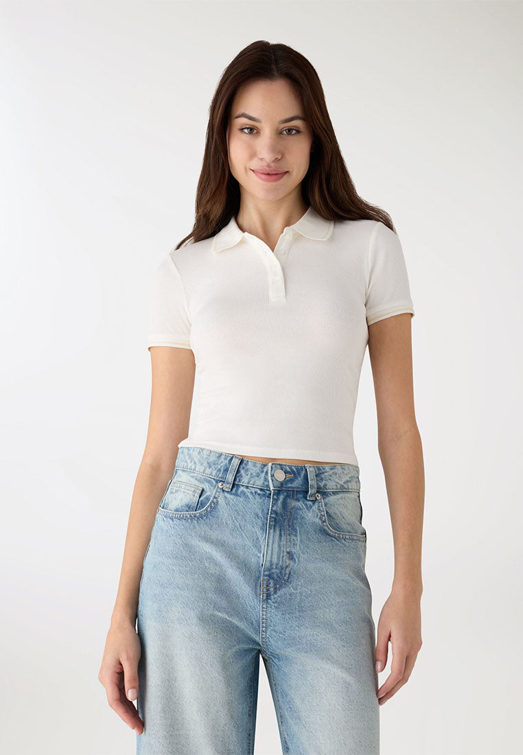 Women's Plain Cropped Polo Shirt