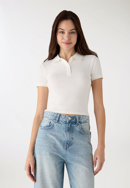 Women's Plain Cropped Polo Shirt