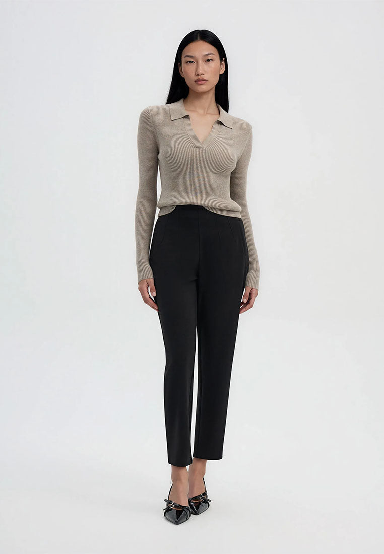 Women's Ribbed knit polo collar sweater