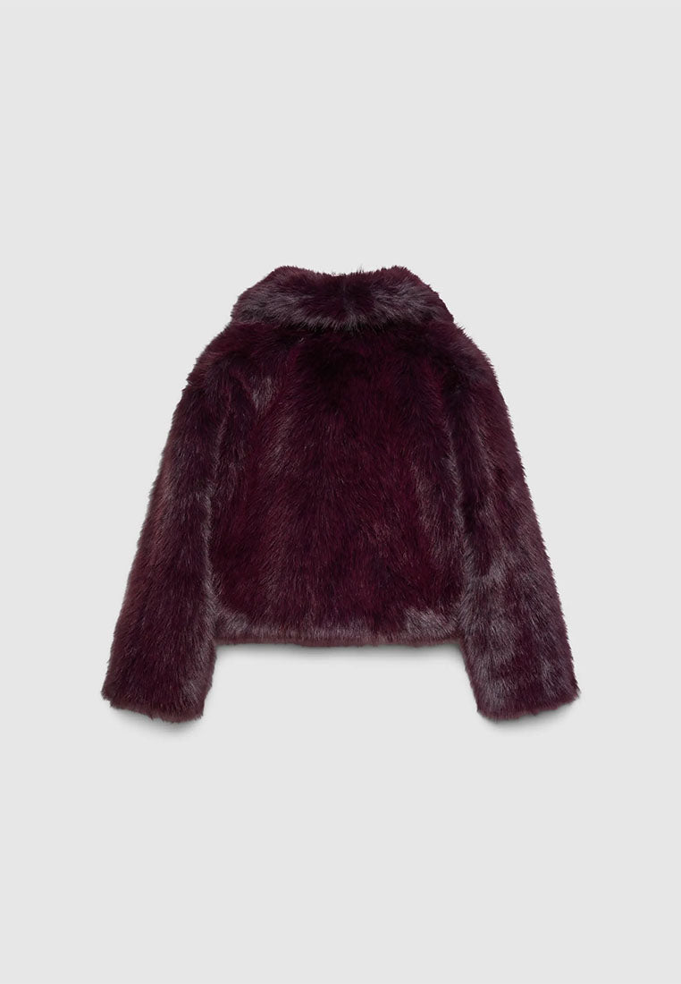 Women's Cropped jacket with long faux fur collar
