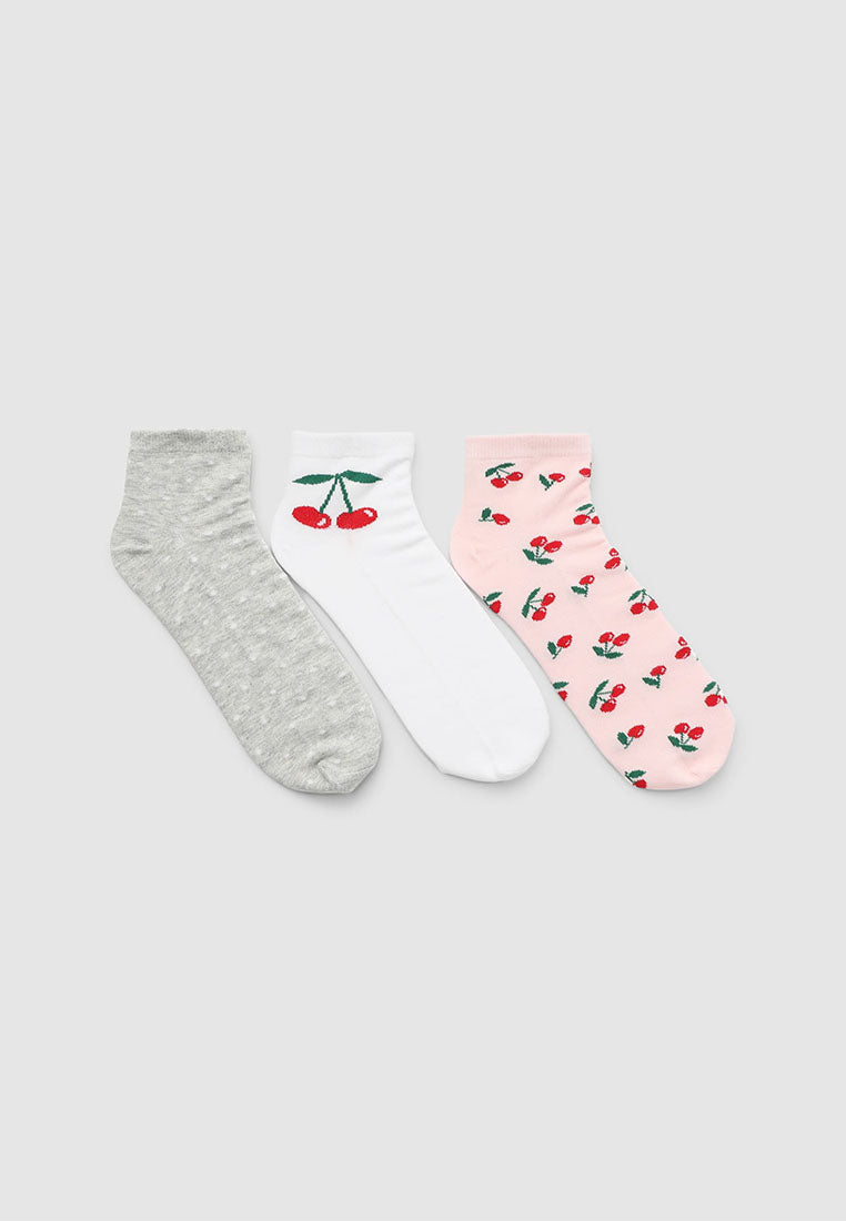 Women's Pack of 3 cherry print socks