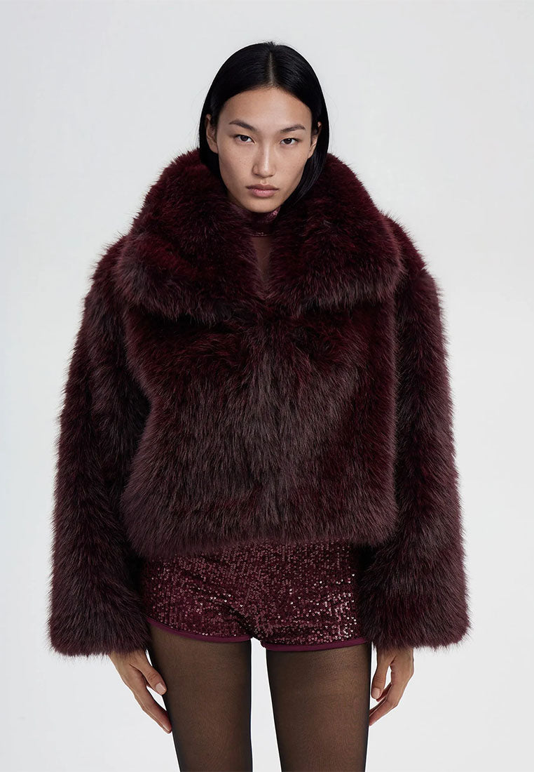 Women's Cropped jacket with long faux fur collar