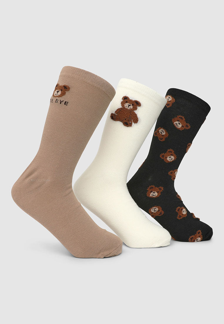 Women's Pack of 3 pairs of socks with teddy bear print