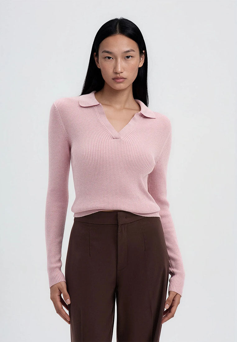 Women's Ribbed knit polo collar sweater