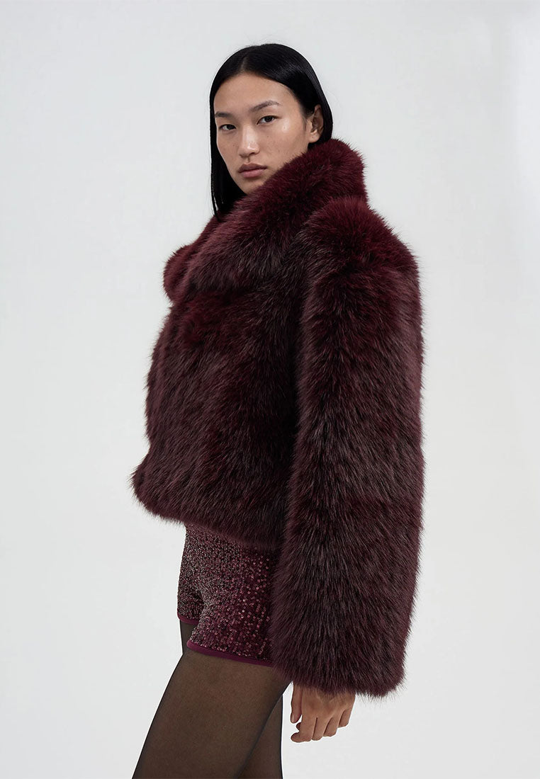 Women's Cropped jacket with long faux fur collar