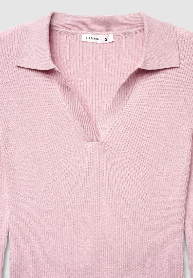 Women's Ribbed knit polo collar sweater