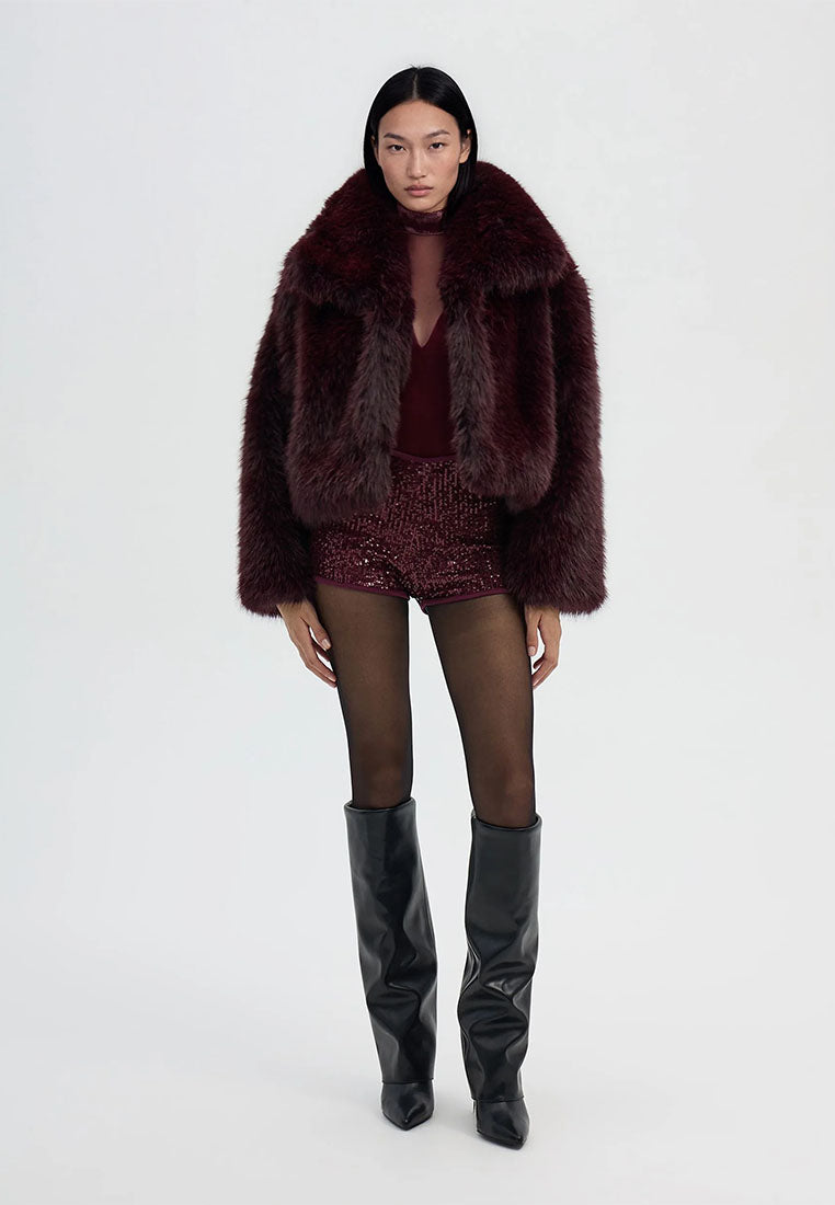 Women's Cropped jacket with long faux fur collar