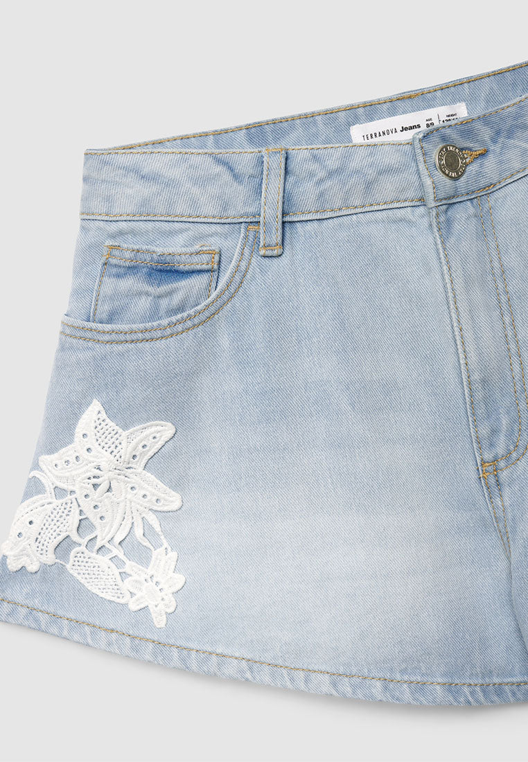 Floral Style Denim Shorts for Girls