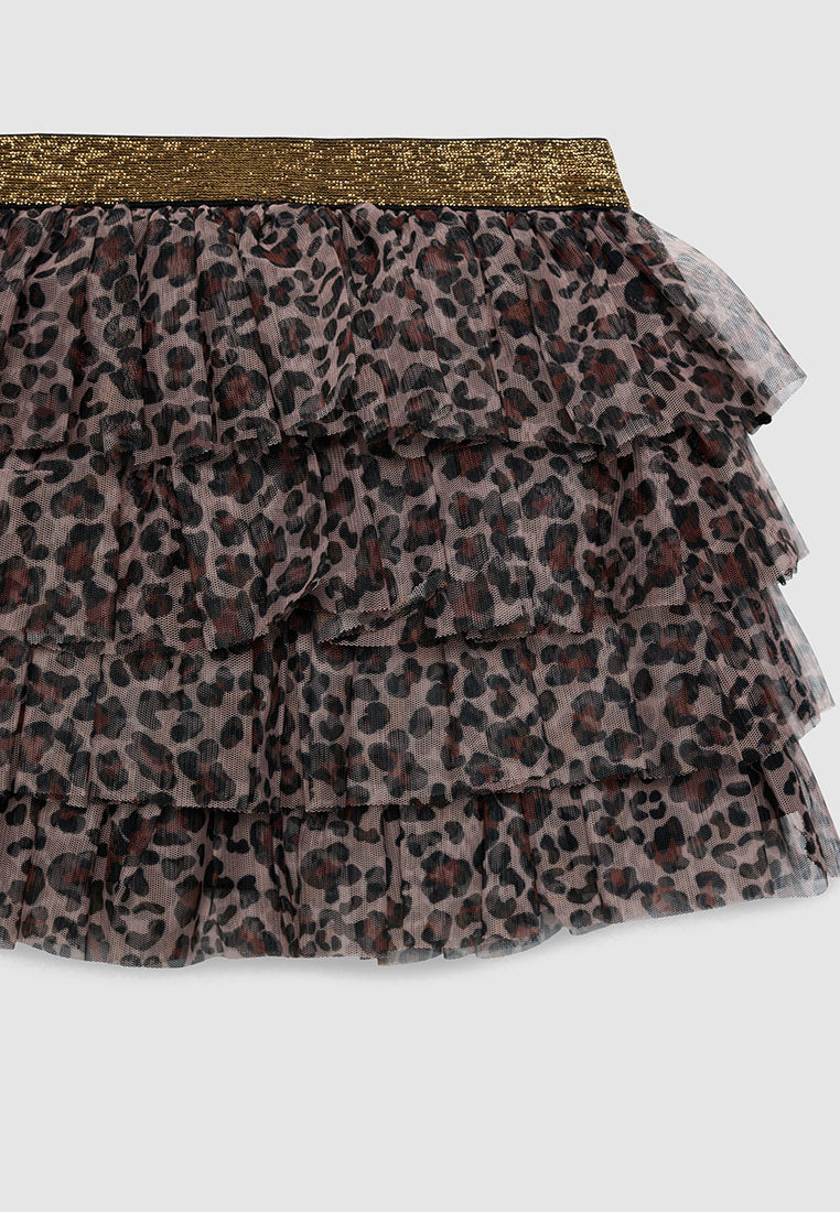 Layered Ruffled Leopard Skirt for Girls