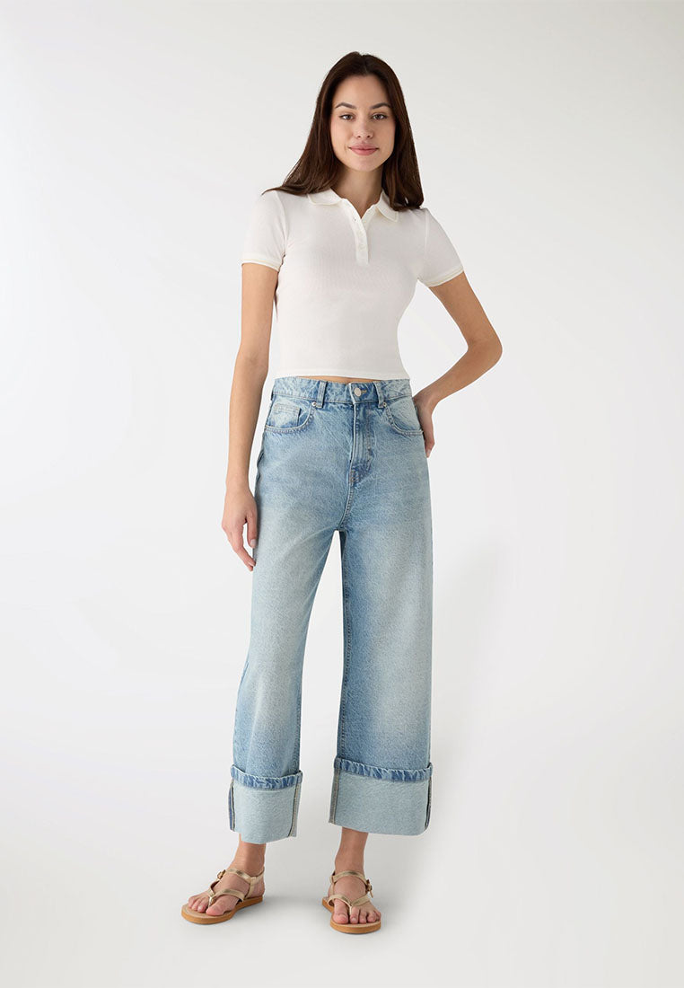 Women's Plain Cropped Polo Shirt