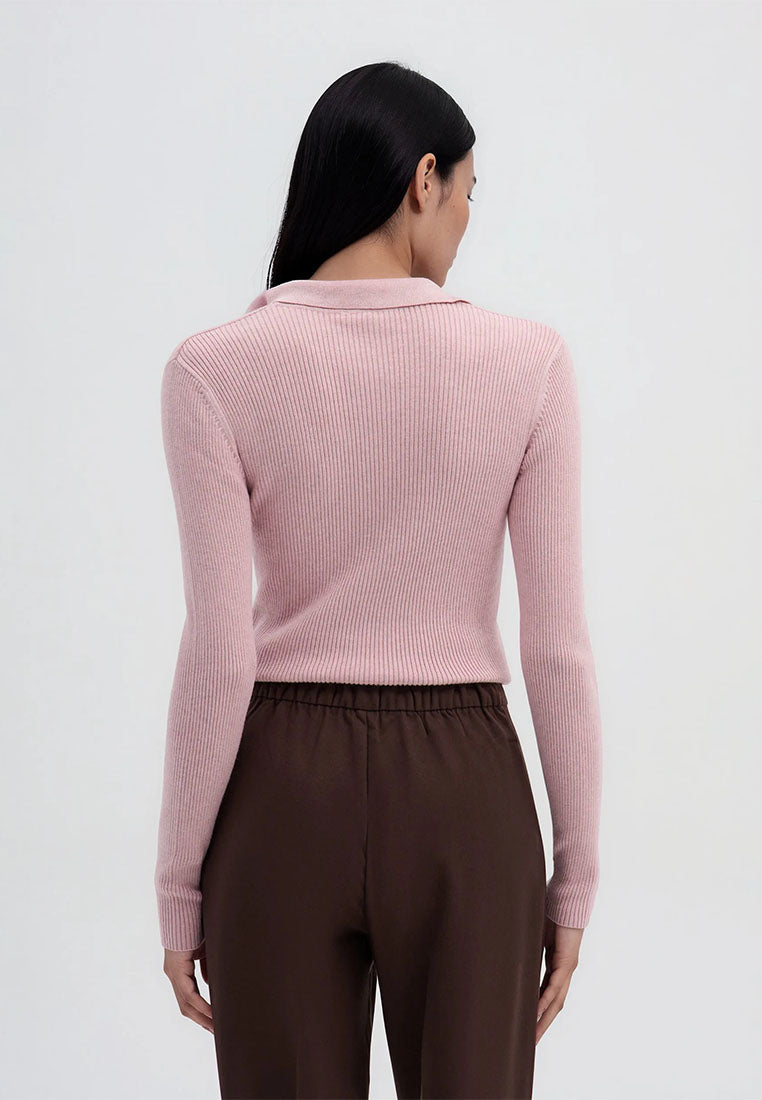 Women's Ribbed knit polo collar sweater