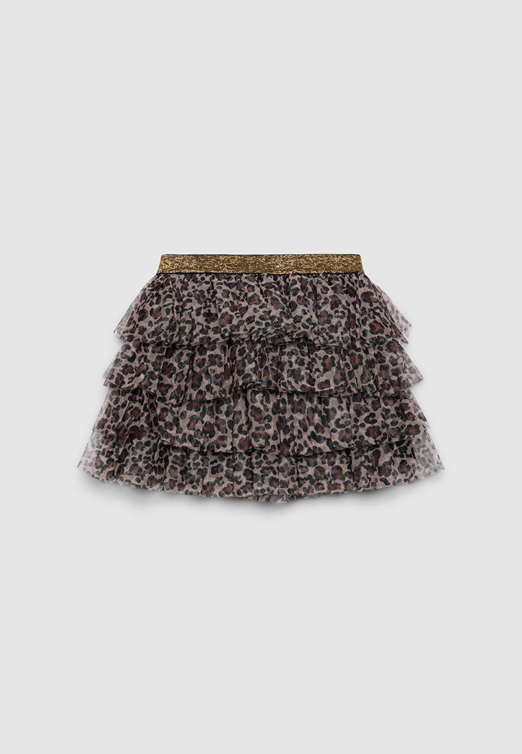 Layered Ruffled Leopard Skirt for Girls