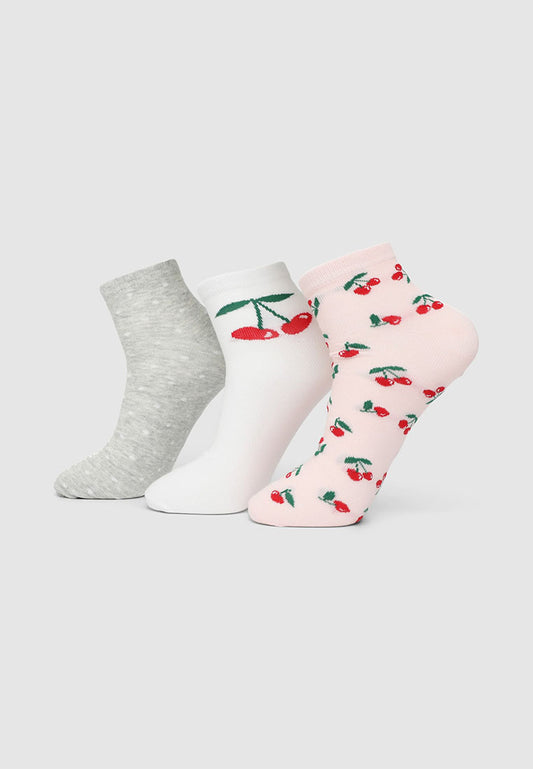 Women's Pack of 3 cherry print socks