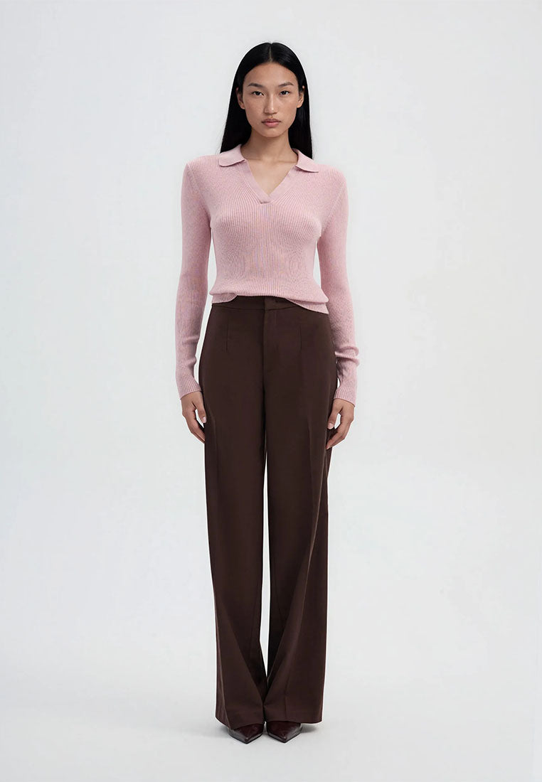 Women's Ribbed knit polo collar sweater