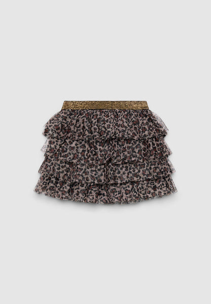Layered Ruffled Leopard Skirt for Girls