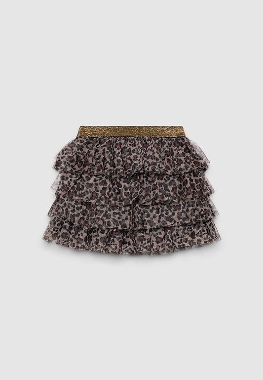 Layered Ruffled Leopard Skirt for Girls