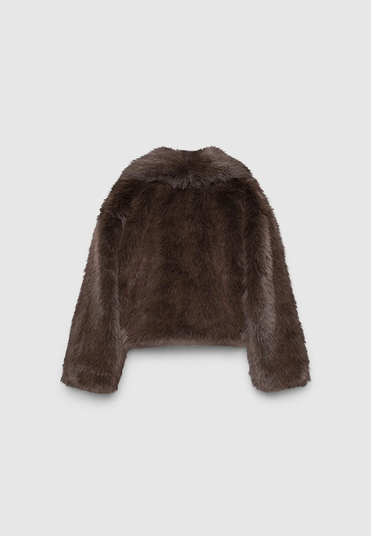 Women's Cropped jacket with long faux fur collar