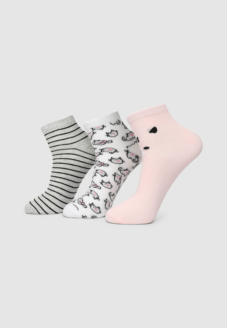 Women's Pack of 3 pairs of socks with animals and stripes