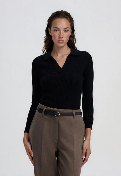 Women's Ribbed knit polo collar sweater