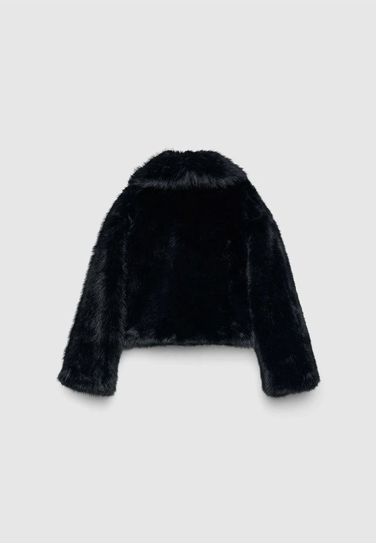 Women's Cropped jacket with long faux fur collar