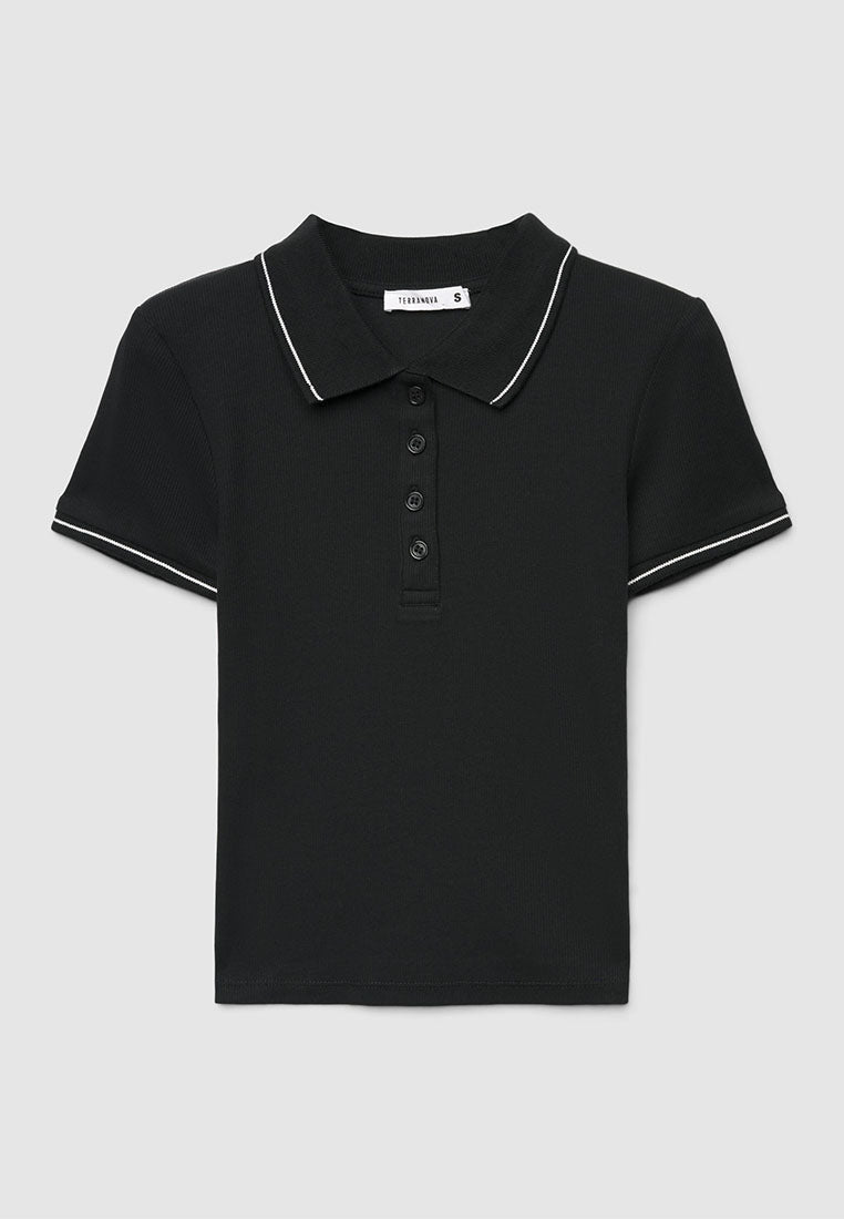 Women's Plain Cropped Polo Shirt