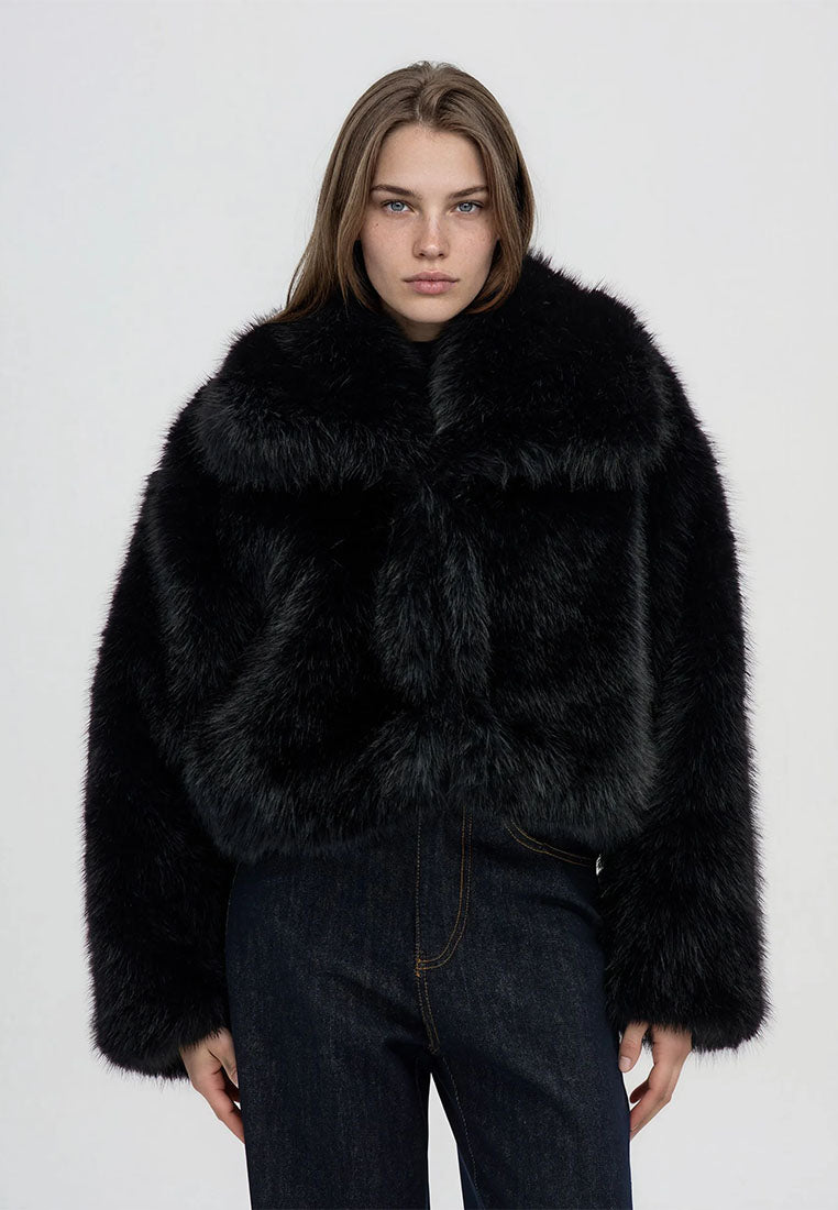 Women's Cropped jacket with long faux fur collar