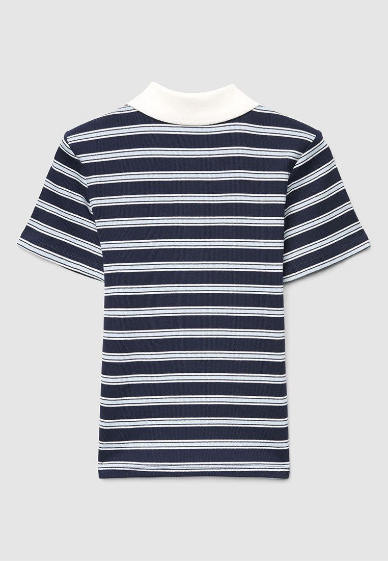 Women's Striped Crop Polo T-Shirt