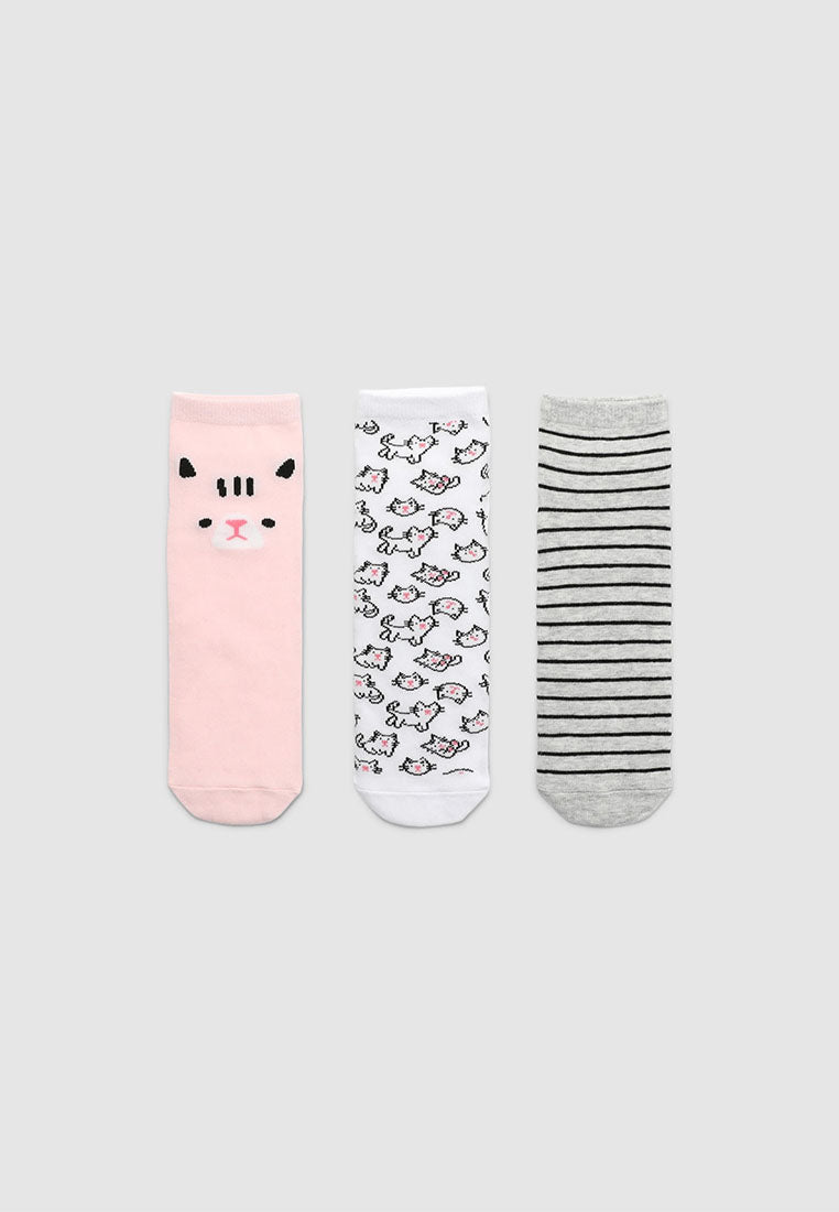 Women's Pack of 3 pairs of socks with animals and stripes